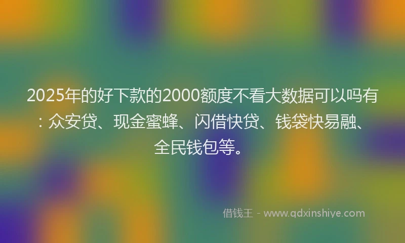 2025年的好下款的2000额度不看大数据可以吗有：众安贷、现金蜜蜂、闪借快贷、钱袋快易融、全民钱包等。