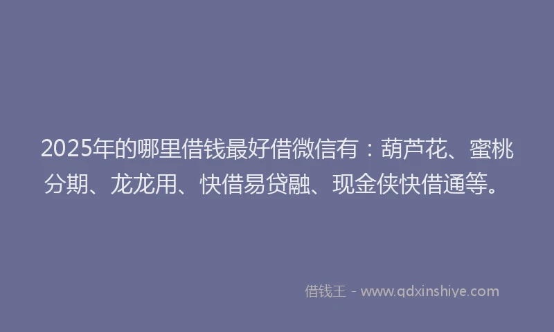 2025年的哪里借钱最好借微信有：葫芦花、蜜桃分期、龙龙用、快借易贷融、现金侠快借通等。