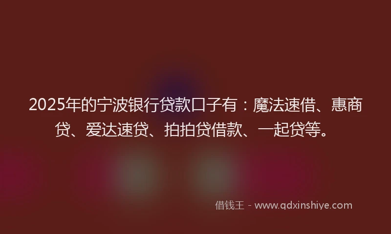2025年的宁波银行贷款口子有：魔法速借、惠商贷、爱达速贷、拍拍贷借款、一起贷等。