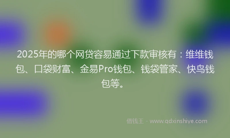 2025年的哪个网贷容易通过下款审核有：维维钱包、口袋财富、金易Pro钱包、钱袋管家、快鸟钱包等。