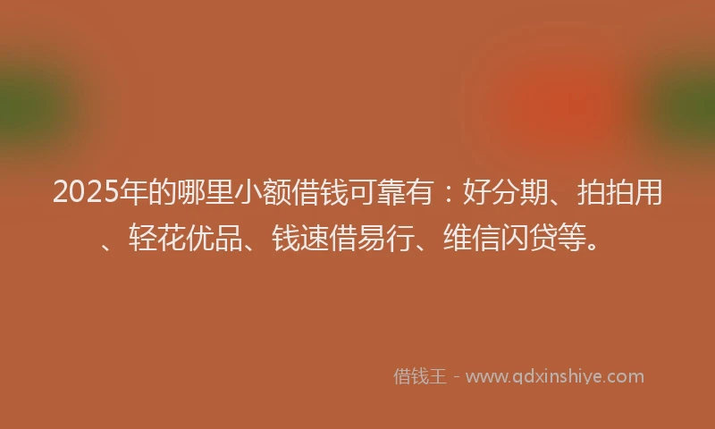 2025年的哪里小额借钱可靠有：好分期、拍拍用、轻花优品、钱速借易行、维信闪贷等。