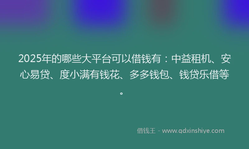 2025年的哪些大平台可以借钱有：中益租机、安心易贷、度小满有钱花、多多钱包、钱贷乐借等。