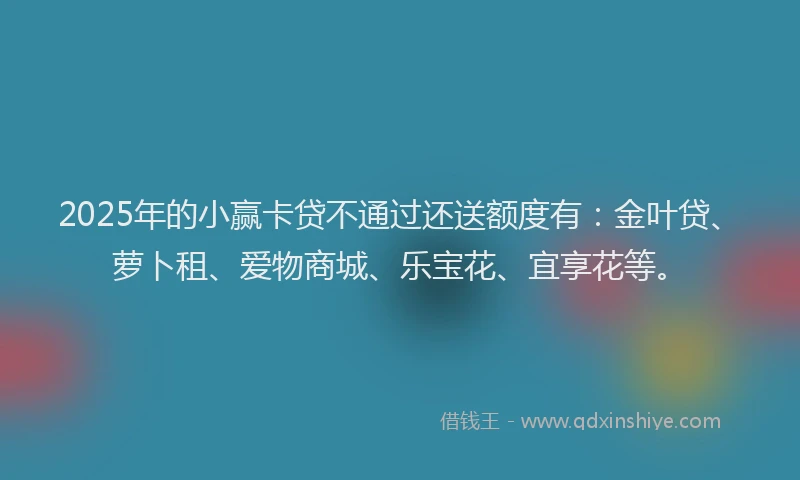 2025年的小赢卡贷不通过还送额度有：金叶贷、萝卜租、爱物商城、乐宝花、宜享花等。