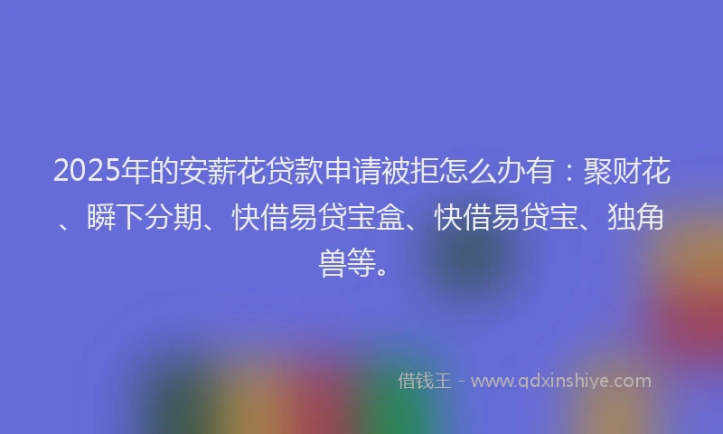 2025年的安薪花贷款申请被拒怎么办有：聚财花、瞬下分期、快借易贷宝盒、快借易贷宝、独角兽等。