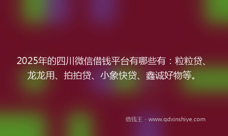 2025年的四川微信借钱平台有哪些有：粒粒贷、龙龙用、拍拍贷、小象快贷、鑫诚好物等。