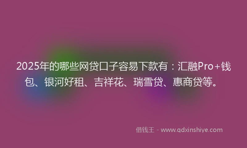 2025年的哪些网贷口子容易下款有：汇融Pro+钱包、银河好租、吉祥花、瑞雪贷、惠商贷等。