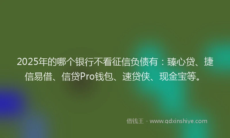 2025年的哪个银行不看征信负债有：臻心贷、捷信易借、信贷Pro钱包、速贷侠、现金宝等。