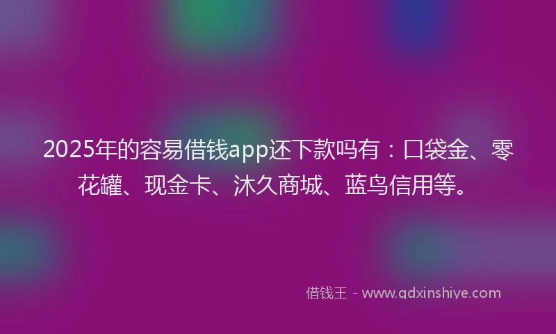 2025年的容易借钱app还下款吗有：口袋金、零花罐、现金卡、沐久商城、蓝鸟信用等。