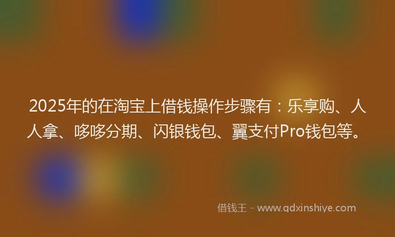 2025年的在淘宝上借钱操作步骤有：乐享购、人人拿、哆哆分期、闪银钱包、翼支付Pro钱包等。