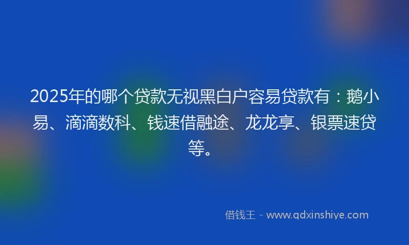 2025年的哪个贷款无视黑白户容易贷款有：鹅小易、滴滴数科、钱速借融途、龙龙享、银票速贷等。