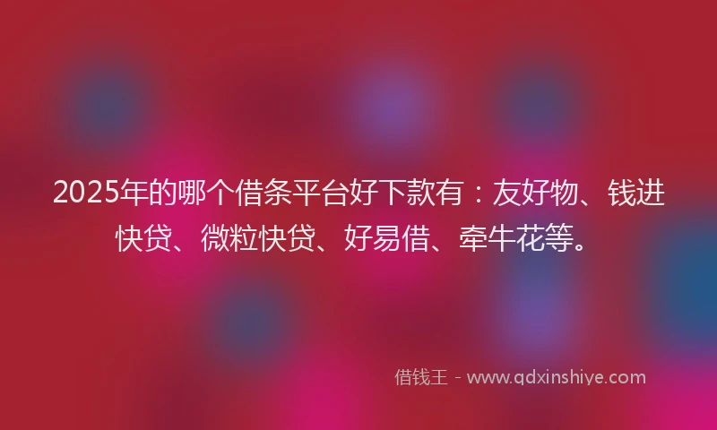 2025年的哪个借条平台好下款有：友好物、钱进快贷、微粒快贷、好易借、牵牛花等。