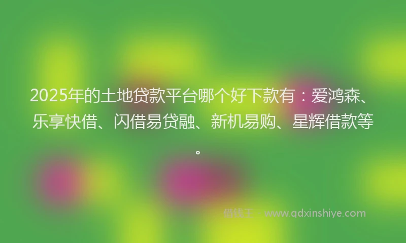 2025年的土地贷款平台哪个好下款有：爱鸿森、乐享快借、闪借易贷融、新机易购、星辉借款等。