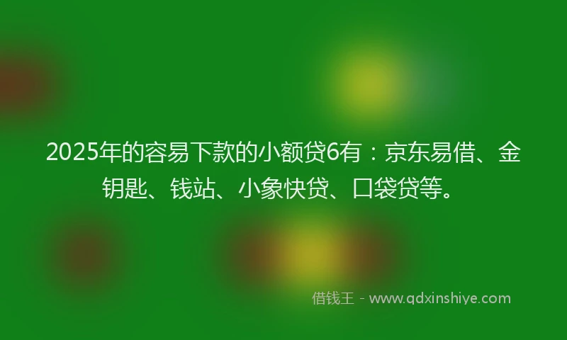 2025年的容易下款的小额贷6有：京东易借、金钥匙、钱站、小象快贷、口袋贷等。