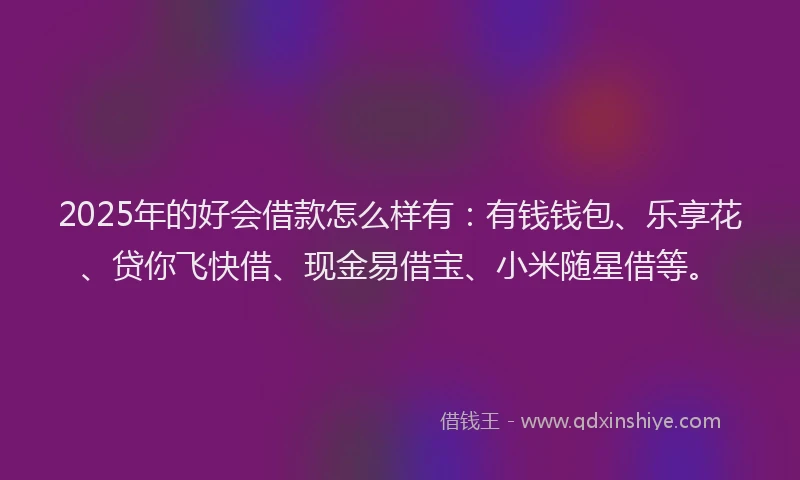 2025年的好会借款怎么样有：有钱钱包、乐享花、贷你飞快借、现金易借宝、小米随星借等。