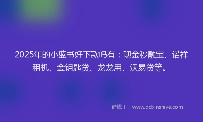 2025年的小蓝书好下款吗有：现金秒融宝、诺祥租机、金钥匙贷、龙龙用、沃易贷等。