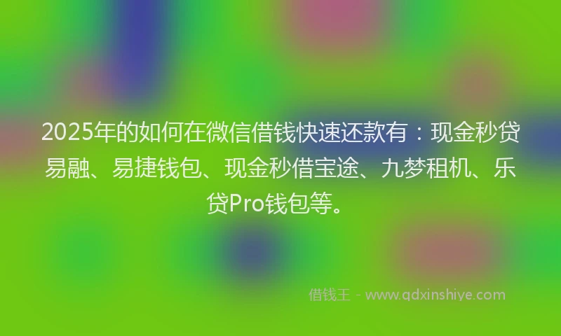 2025年的如何在微信借钱快速还款有：现金秒贷易融、易捷钱包、现金秒借宝途、九梦租机、乐贷Pro钱包等。
