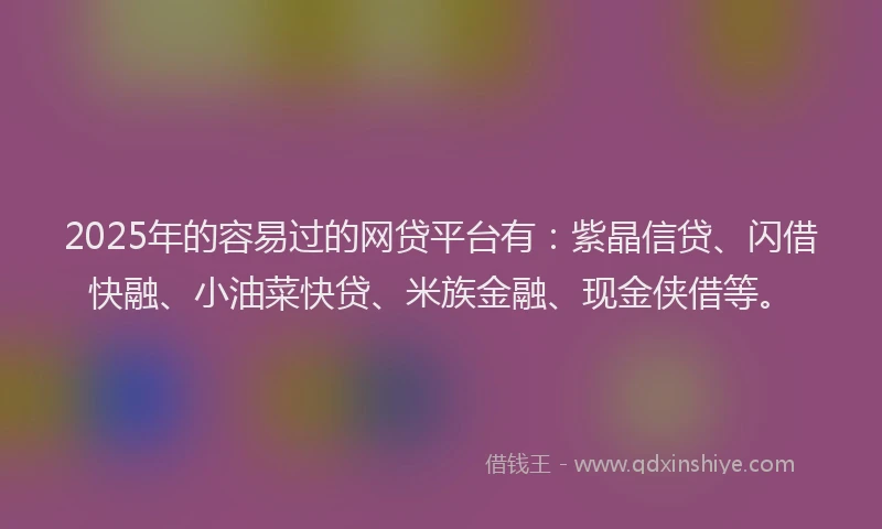 2025年的容易过的网贷平台有：紫晶信贷、闪借快融、小油菜快贷、米族金融、现金侠借等。