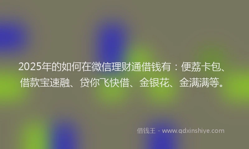 2025年的如何在微信理财通借钱有：便荔卡包、借款宝速融、贷你飞快借、金银花、金满满等。