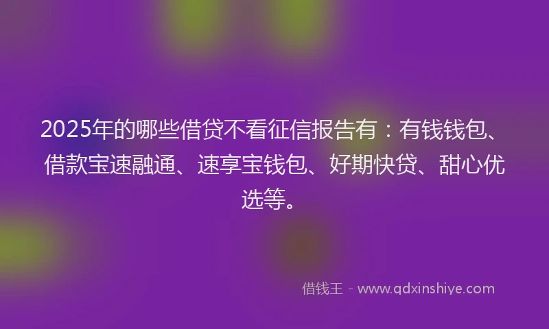 2025年的哪些借贷不看征信报告有：有钱钱包、借款宝速融通、速享宝钱包、好期快贷、甜心优选等。