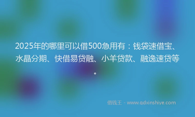 2025年的哪里可以借500急用有：钱袋速借宝、水晶分期、快借易贷融、小羊贷款、融逸速贷等。