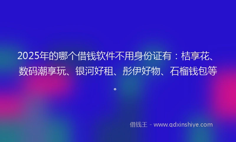 2025年的哪个借钱软件不用身份证有：桔享花、数码潮享玩、银河好租、彤伊好物、石榴钱包等。