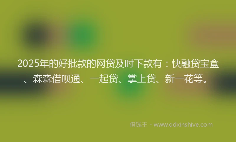 2025年的好批款的网贷及时下款有：快融贷宝盒、森森借呗通、一起贷、掌上贷、新一花等。