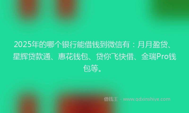 2025年的哪个银行能借钱到微信有：月月盈贷、星辉贷款通、惠花钱包、贷你飞快借、金瑞Pro钱包等。