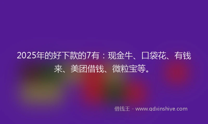2025年的好下款的7有：现金牛、口袋花、有钱来、美团借钱、微粒宝等。