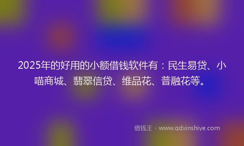 2025年的好用的小额借钱软件有：民生易贷、小喵商城、翡翠信贷、维品花、普融花等。