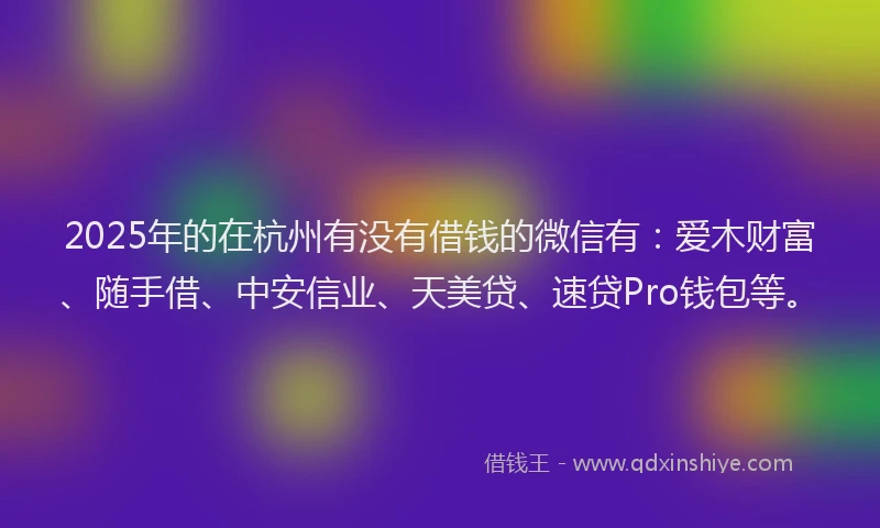 2025年的在杭州有没有借钱的微信有：爱木财富、随手借、中安信业、天美贷、速贷Pro钱包等。