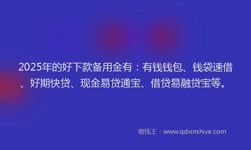 2025年的好下款备用金有：有钱钱包、钱袋速借、好期快贷、现金易贷通宝、借贷易融贷宝等。