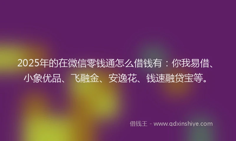 2025年的在微信零钱通怎么借钱有：你我易借、小象优品、飞融金、安逸花、钱速融贷宝等。