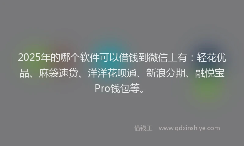 2025年的哪个软件可以借钱到微信上有：轻花优品、麻袋速贷、洋洋花呗通、新浪分期、融悦宝Pro钱包等。