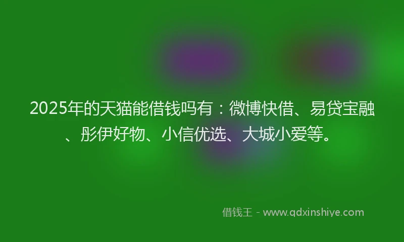 2025年的天猫能借钱吗有：微博快借、易贷宝融、彤伊好物、小信优选、大城小爱等。