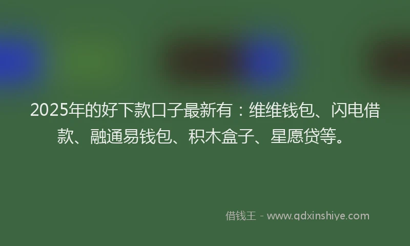 2025年的好下款口子最新有：维维钱包、闪电借款、融通易钱包、积木盒子、星愿贷等。