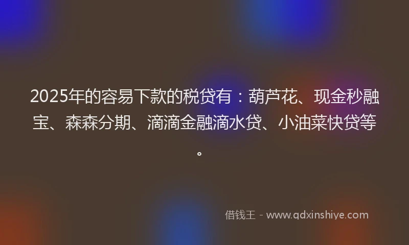 2025年的容易下款的税贷有：葫芦花、现金秒融宝、森森分期、滴滴金融滴水贷、小油菜快贷等。
