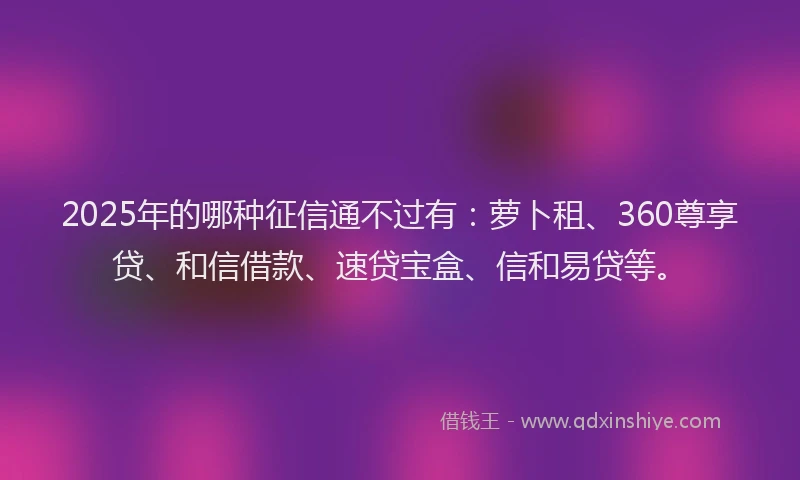 2025年的哪种征信通不过有：萝卜租、360尊享贷、和信借款、速贷宝盒、信和易贷等。
