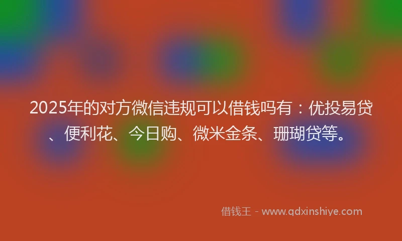 2025年的对方微信违规可以借钱吗有：优投易贷、便利花、今日购、微米金条、珊瑚贷等。