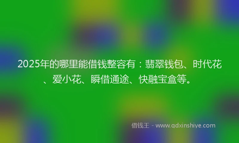 2025年的哪里能借钱整容有：翡翠钱包、时代花、爱小花、瞬借通途、快融宝盒等。