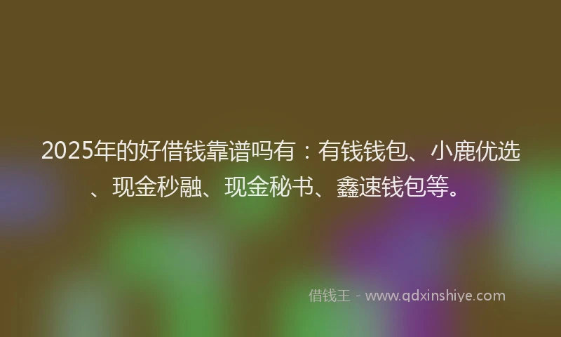 2025年的好借钱靠谱吗有：有钱钱包、小鹿优选、现金秒融、现金秘书、鑫速钱包等。