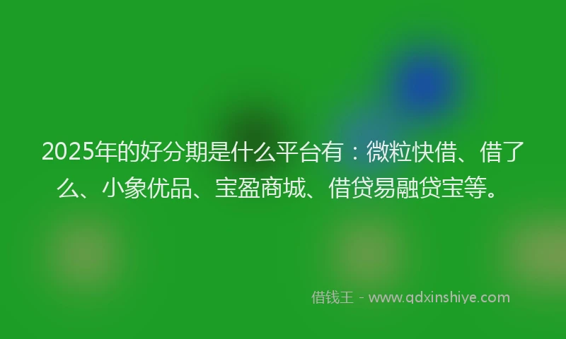 2025年的好分期是什么平台有：微粒快借、借了么、小象优品、宝盈商城、借贷易融贷宝等。