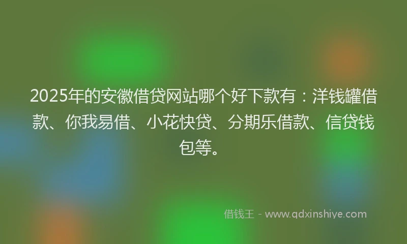 2025年的安徽借贷网站哪个好下款有：洋钱罐借款、你我易借、小花快贷、分期乐借款、信贷钱包等。