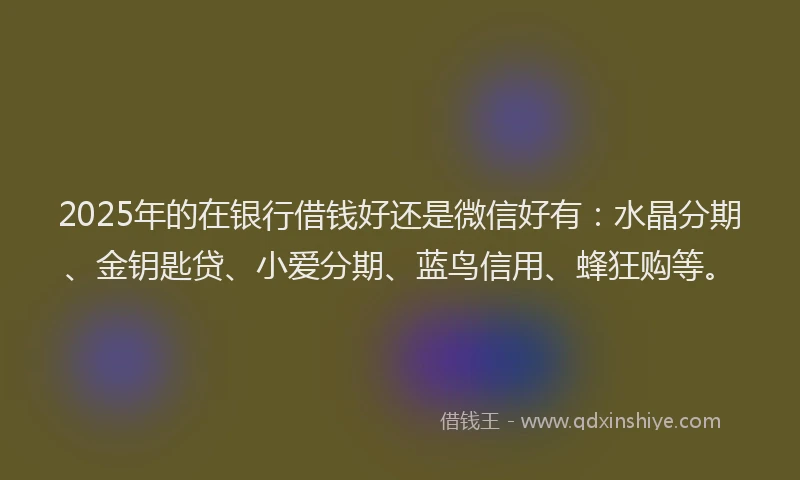 2025年的在银行借钱好还是微信好有：水晶分期、金钥匙贷、小爱分期、蓝鸟信用、蜂狂购等。