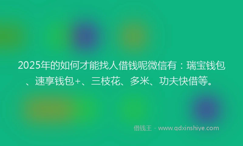 2025年的如何才能找人借钱呢微信有：瑞宝钱包、速享钱包+、三枝花、多米、功夫快借等。