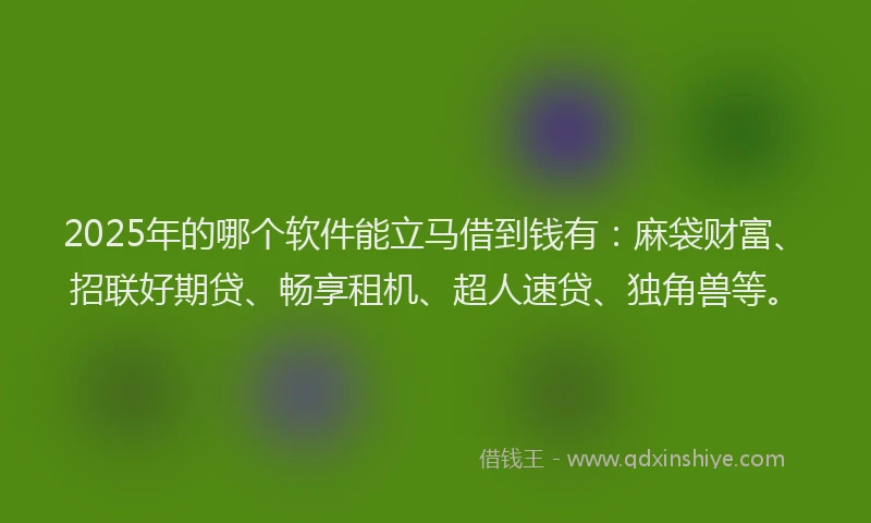 2025年的哪个软件能立马借到钱有：麻袋财富、招联好期贷、畅享租机、超人速贷、独角兽等。