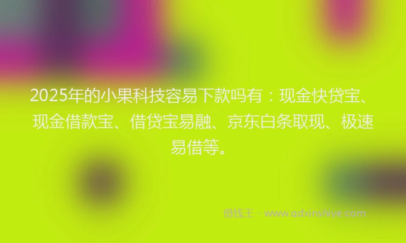 2025年的小果科技容易下款吗有：现金快贷宝、现金借款宝、借贷宝易融、京东白条取现、极速易借等。
