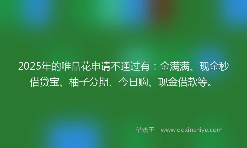 2025年的唯品花申请不通过有：金满满、现金秒借贷宝、柚子分期、今日购、现金借款等。