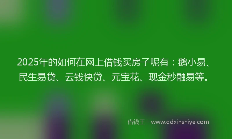 2025年的如何在网上借钱买房子呢有：鹅小易、民生易贷、云钱快贷、元宝花、现金秒融易等。