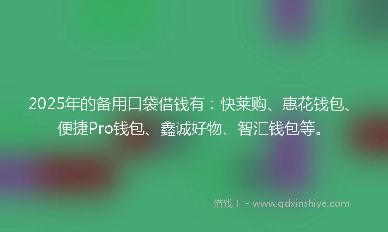 2025年的备用口袋借钱有：快莱购、惠花钱包、便捷Pro钱包、鑫诚好物、智汇钱包等。