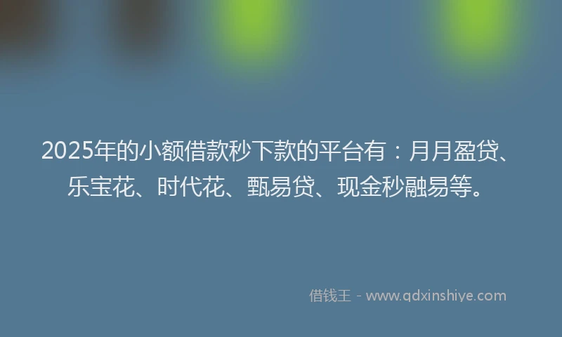 2025年的小额借款秒下款的平台有：月月盈贷、乐宝花、时代花、甄易贷、现金秒融易等。
